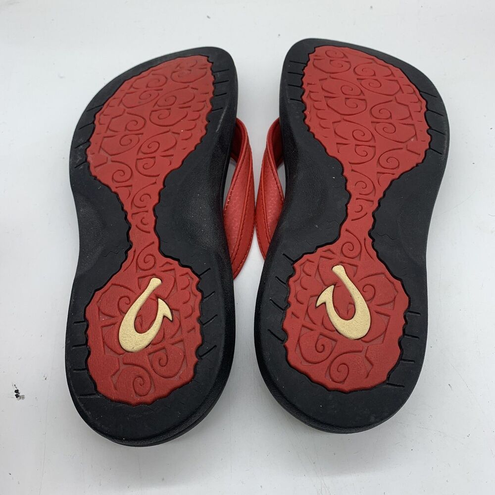 OluKai Sandals Womens Size 9 Red Flip Flop Cushioned Comfort Beach Synthetic - Picture 6 of 10
